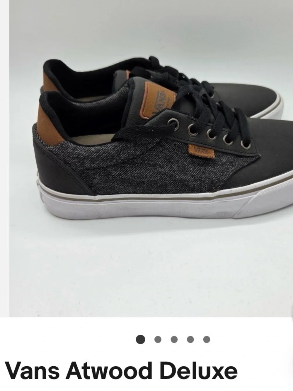 Vans Black & Gray Atwood Deluxe Low-Top Canvas Skate Sneakers Men’s Size 9